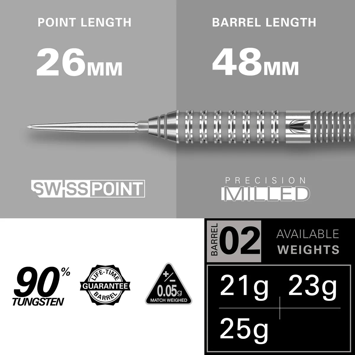 BOLIDE 02 SWISS POINT 90% TUNGSTEN STEEL TIP DARTS BY TARGET