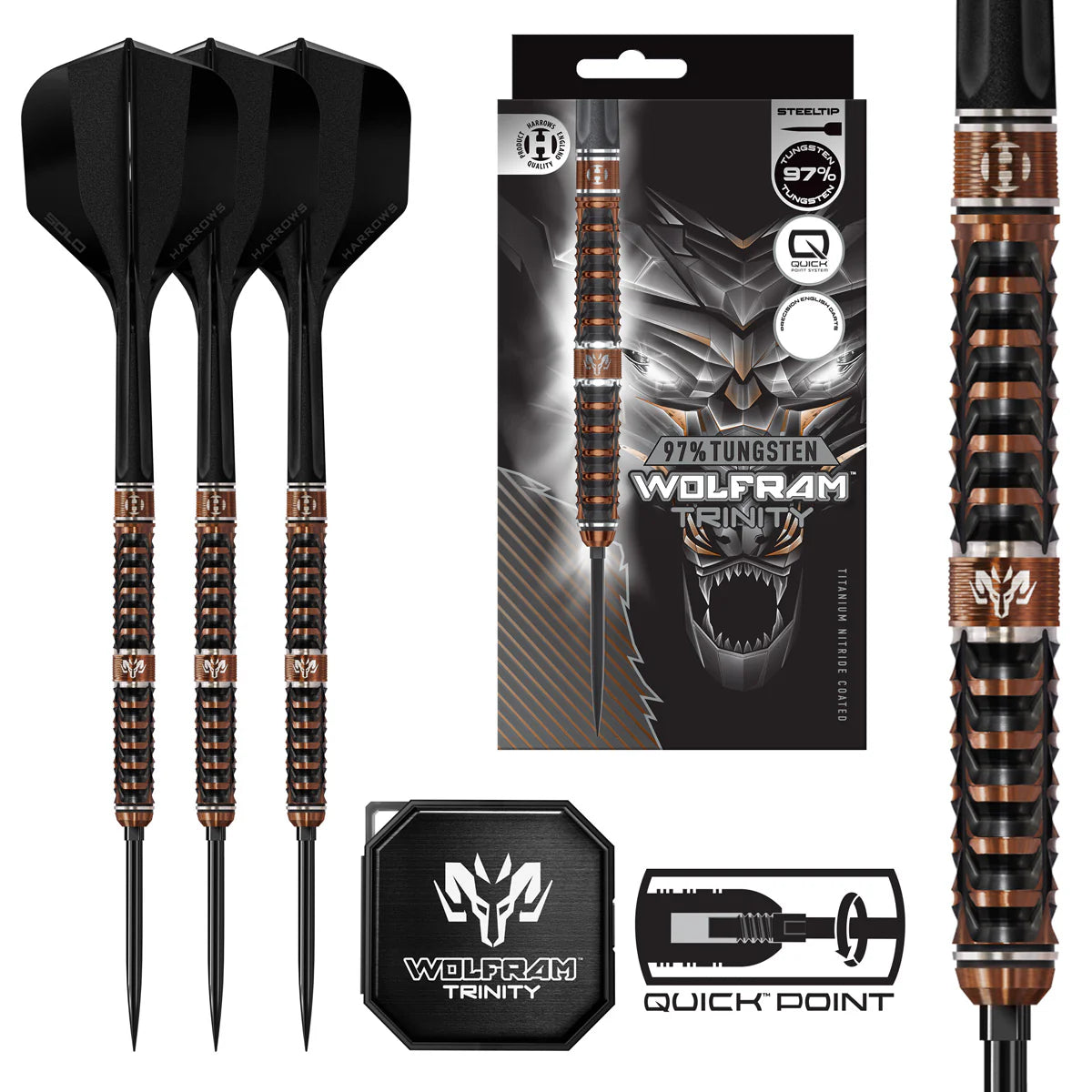 HARROWS WOLFRAM TRINITY 97% TUNGSTEN QP STEEL TIP DARTS