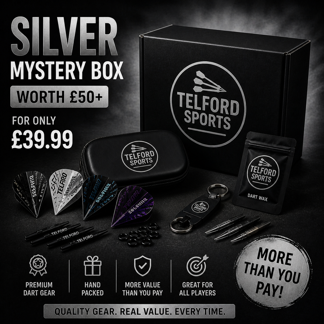 Telford Sports Silver Darts Mystery Box – £39.99 | Guaranteed £50+ Value