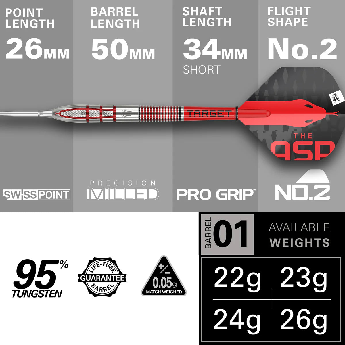 NATHAN ASPINALL G2 95% TUNGSTEN SP STEEL TIP DARTS BY TARGET