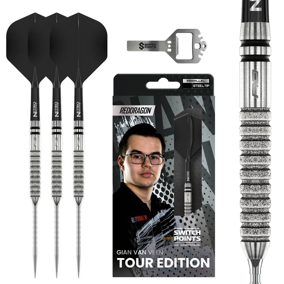 RED DRAGON GIAN VAN VEEN TOUR EDITION SWITCH POINT 90% TUNGSTEN STEEL TIP DARTS