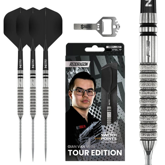 RED DRAGON GIAN VAN VEEN TOUR EDITION SWITCH POINT 90% TUNGSTEN STEEL TIP DARTS