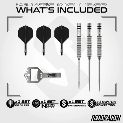 RED DRAGON GIAN VAN VEEN TOUR EDITION SWITCH POINT 90% TUNGSTEN STEEL TIP DARTS