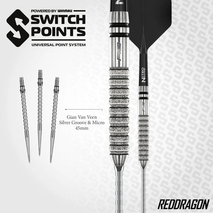 RED DRAGON GIAN VAN VEEN TOUR EDITION SWITCH POINT 90% TUNGSTEN STEEL TIP DARTS