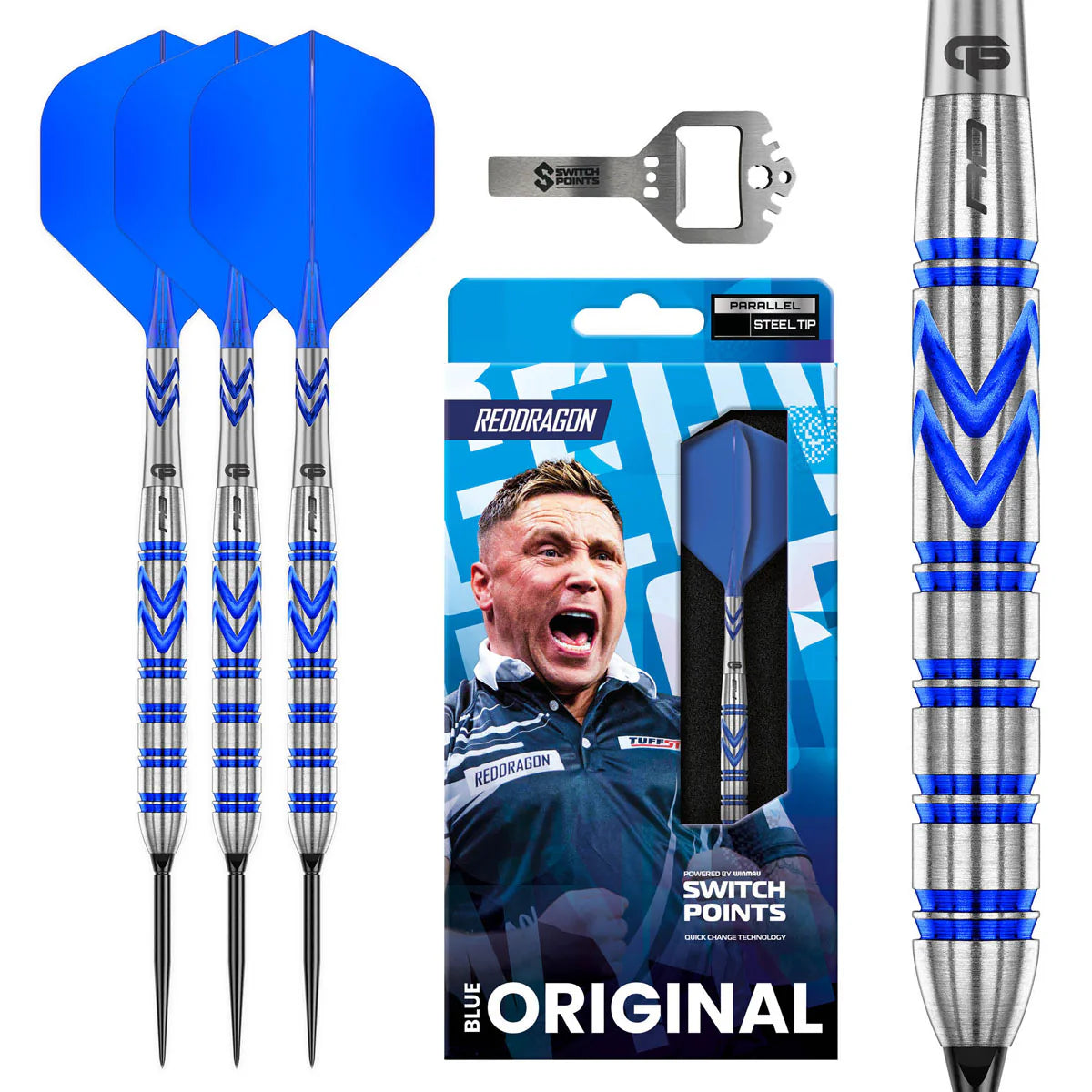 RED DRAGON GERWYN PRICE BLUE ORIGINAL SWITCH POINT 90% TUNGSTEN STEEL TIP DARTS