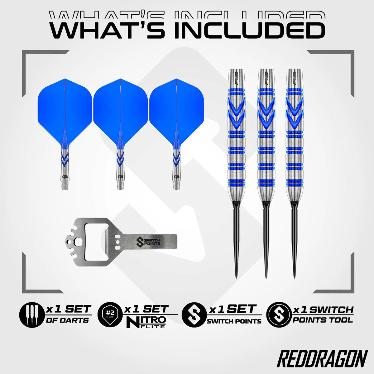 RED DRAGON GERWYN PRICE BLUE ORIGINAL SWITCH POINT 90% TUNGSTEN STEEL TIP DARTS