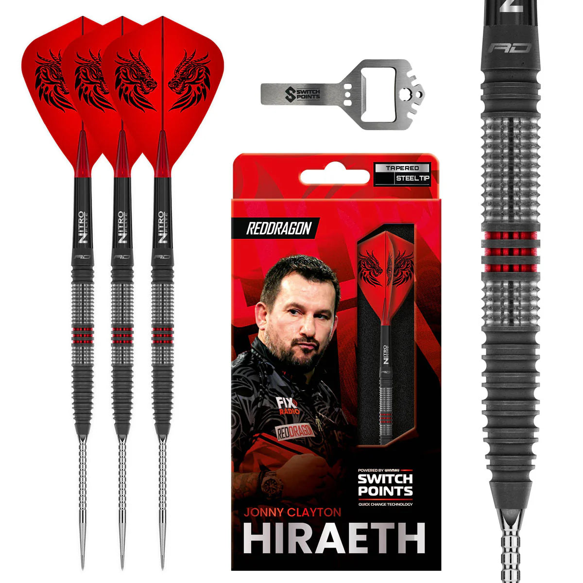 RED DRAGON JONNY CLAYTON HIRAETH SWITCH POINT 90% TUNGSTEN STEEL TIP DARTS
