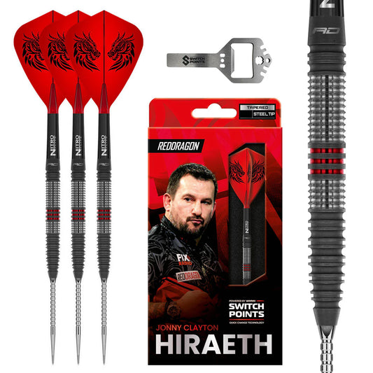 RED DRAGON JONNY CLAYTON HIRAETH SWITCH POINT 90% TUNGSTEN STEEL TIP DARTS