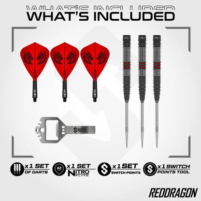 RED DRAGON JONNY CLAYTON HIRAETH SWITCH POINT 90% TUNGSTEN STEEL TIP DARTS