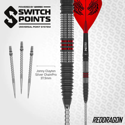 RED DRAGON JONNY CLAYTON HIRAETH SWITCH POINT 90% TUNGSTEN STEEL TIP DARTS