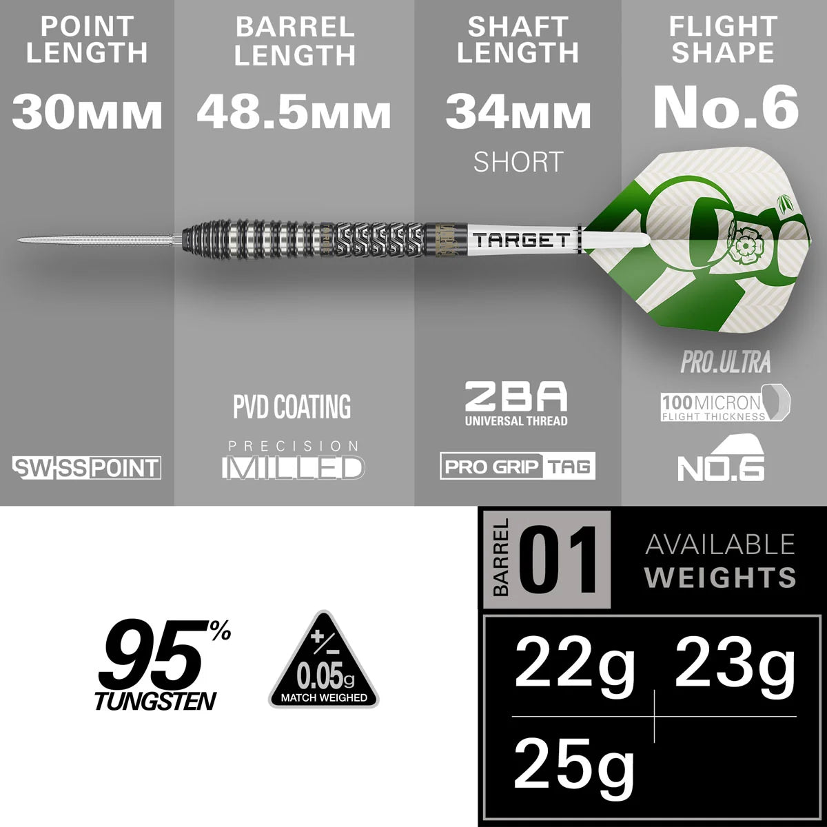 TARGET CHARLIE MANBY G1 SWISS POINT 95% TUNGSTEN STEEL TIP DARTS